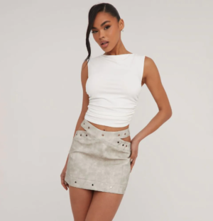 eyelut cut out detail mini skirt