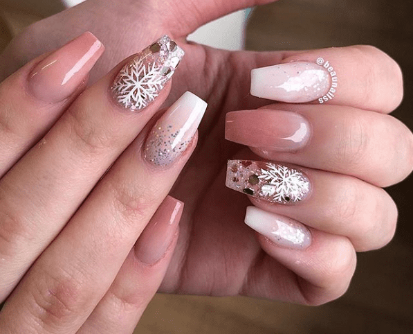 pink nude christmas nails