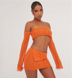 fold over waist orange mini skirt