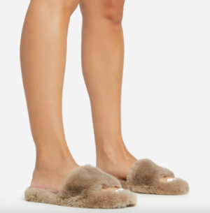 open toe beige fluffy slippers