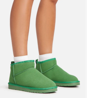 green faux suede boots with white socks