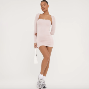 dusky pink bandeau mini bodycon dress