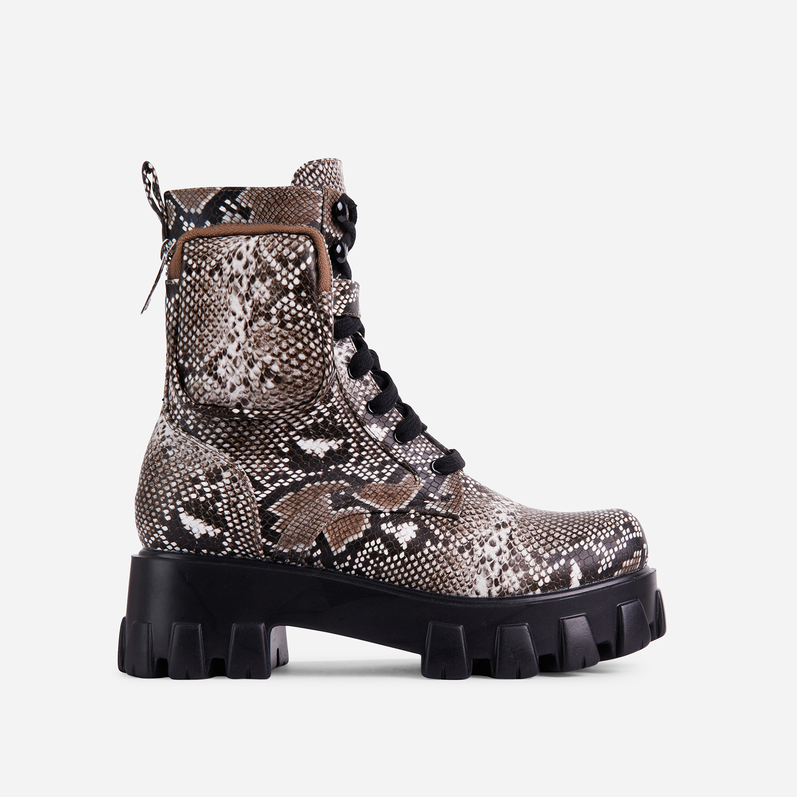 snake print lace up boots