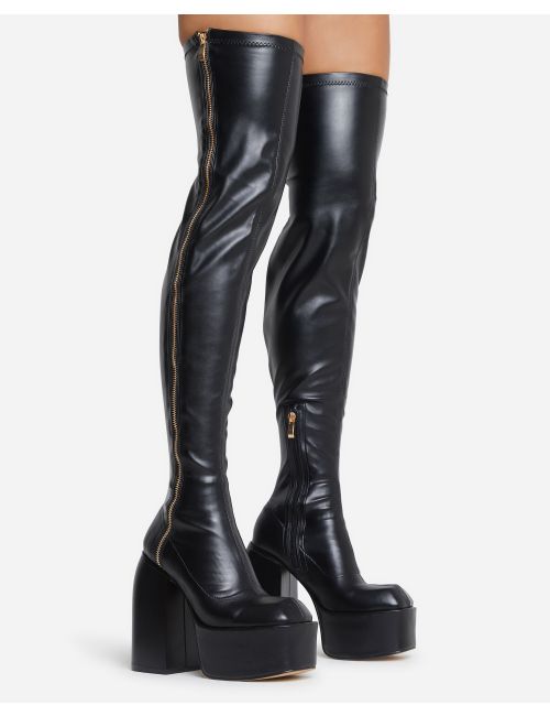 thigh high boot chunky heel