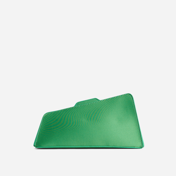 Colden Asymmetric Shaped Clutch Bag In Green Satin