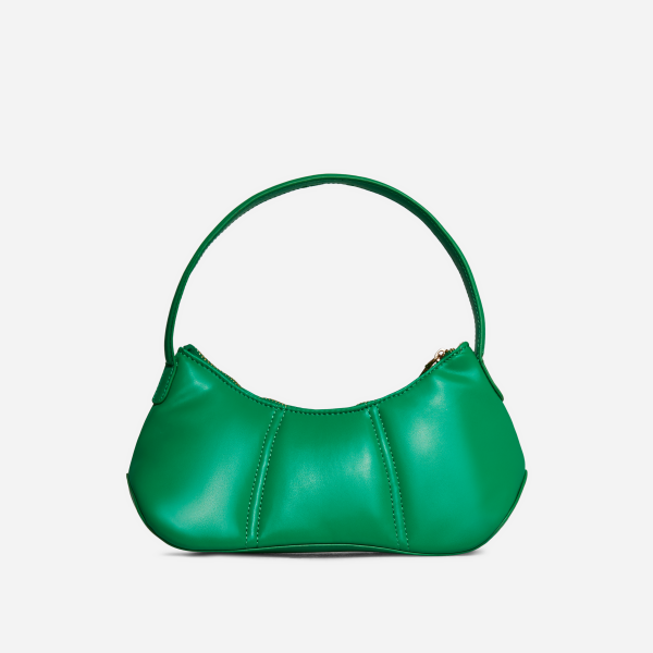 Drama Stitch Detail Shaped Shoulder Bag In Green Faux Leather