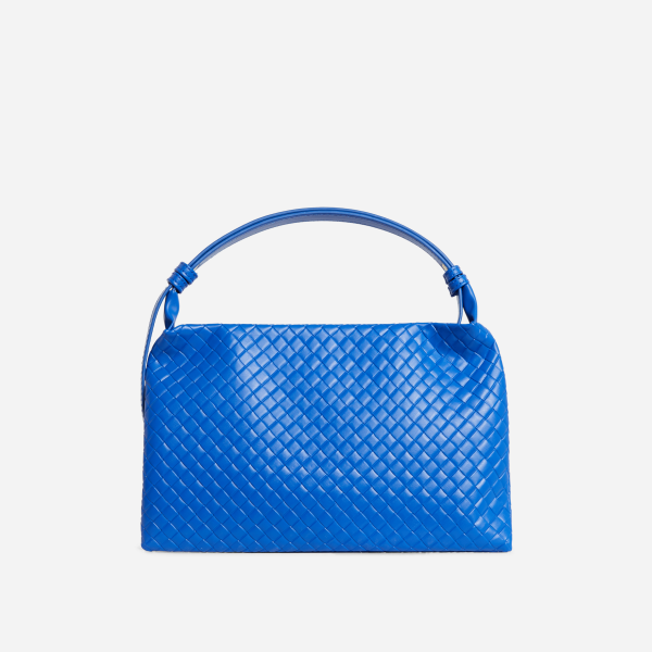 Garnet Woven Rectangle Shaped Grab Bag In Blue Faux Leather