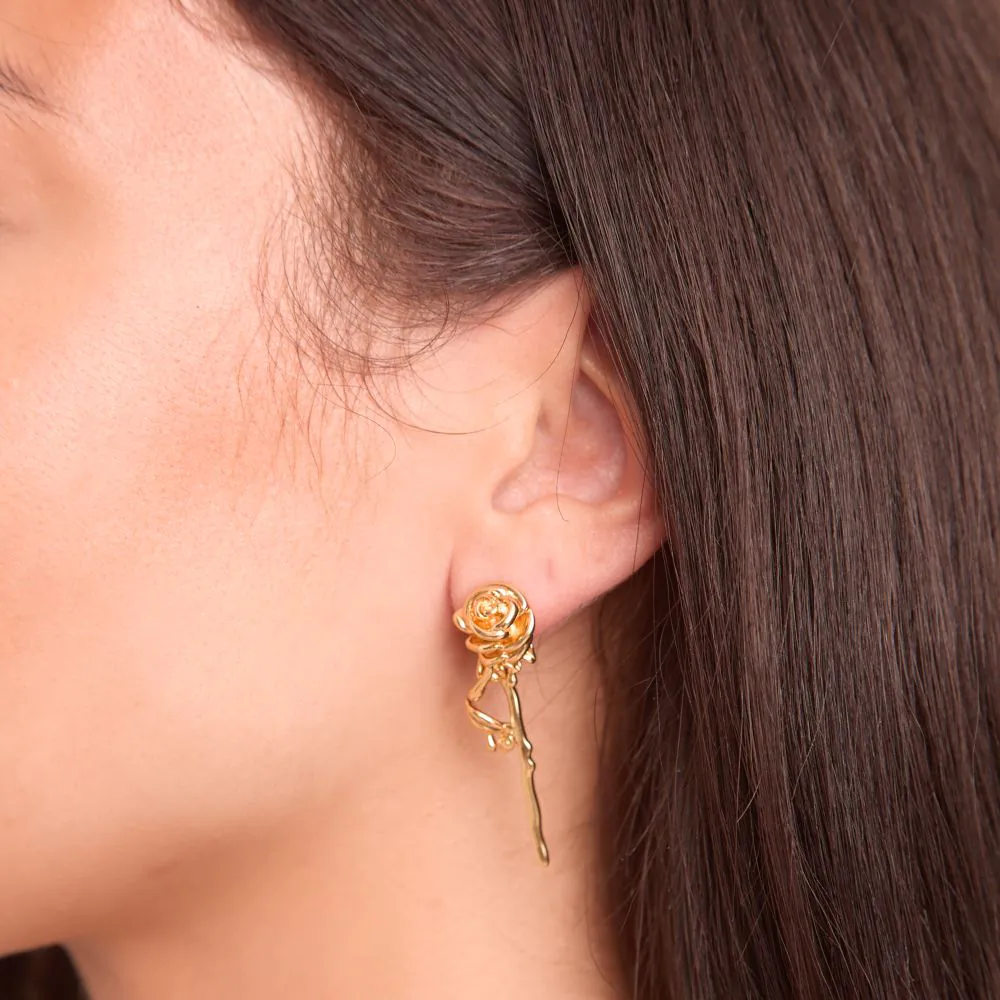 Rose Detail Stud Earrings In Gold