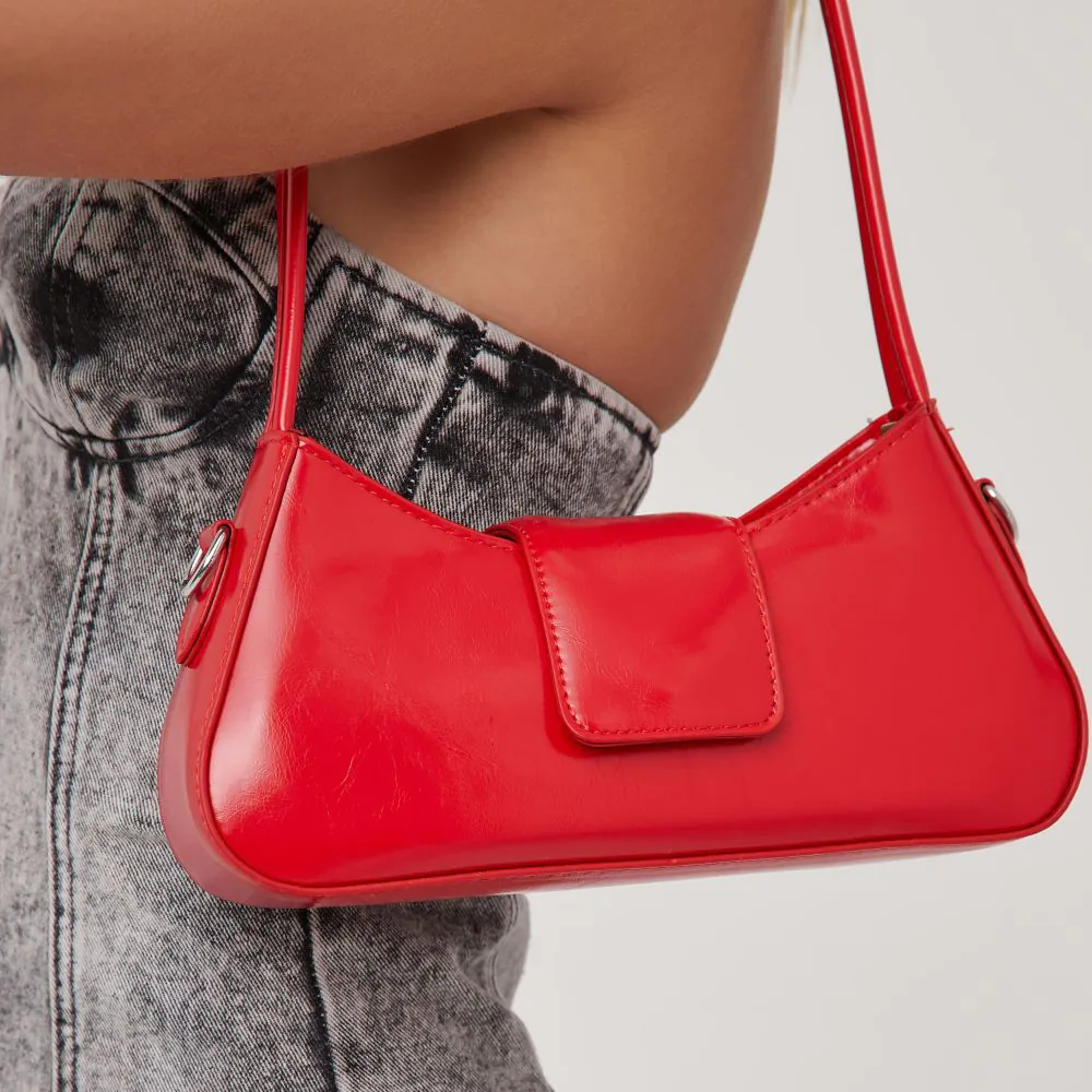 Ambrosia Baguette Shaped Shoulder Bag In Red Faux Leather