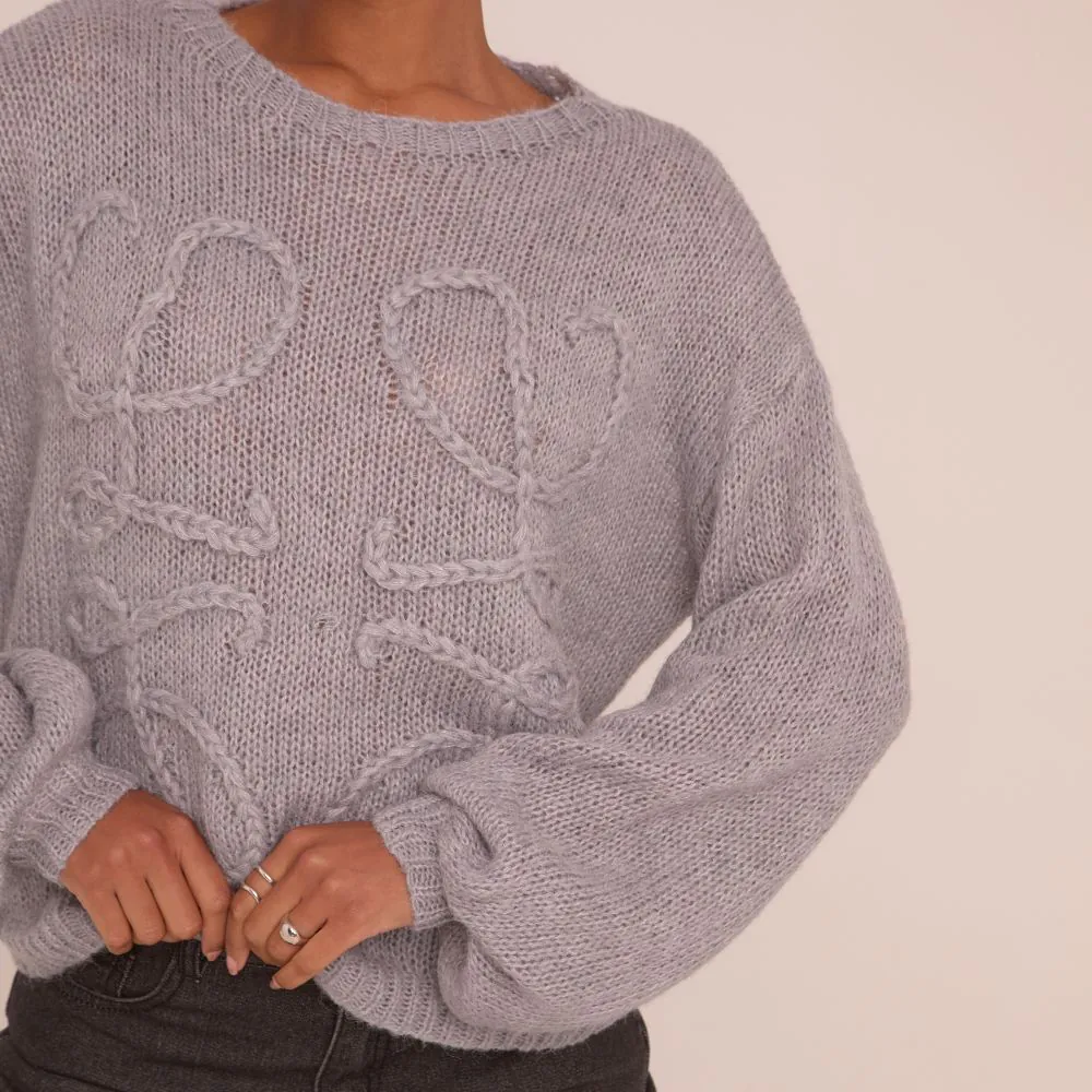 Long Sleeve Swirl Detail Jumper In Grey Knit