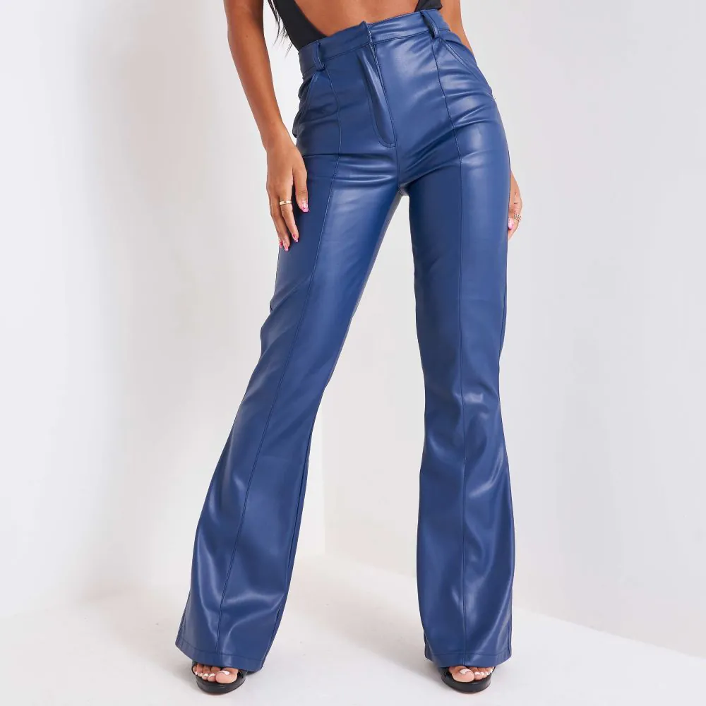 blue faux leather pants